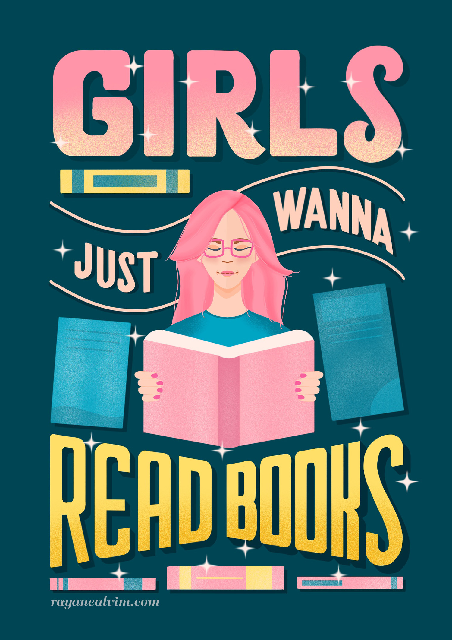 girls just wanna read books lettering 1