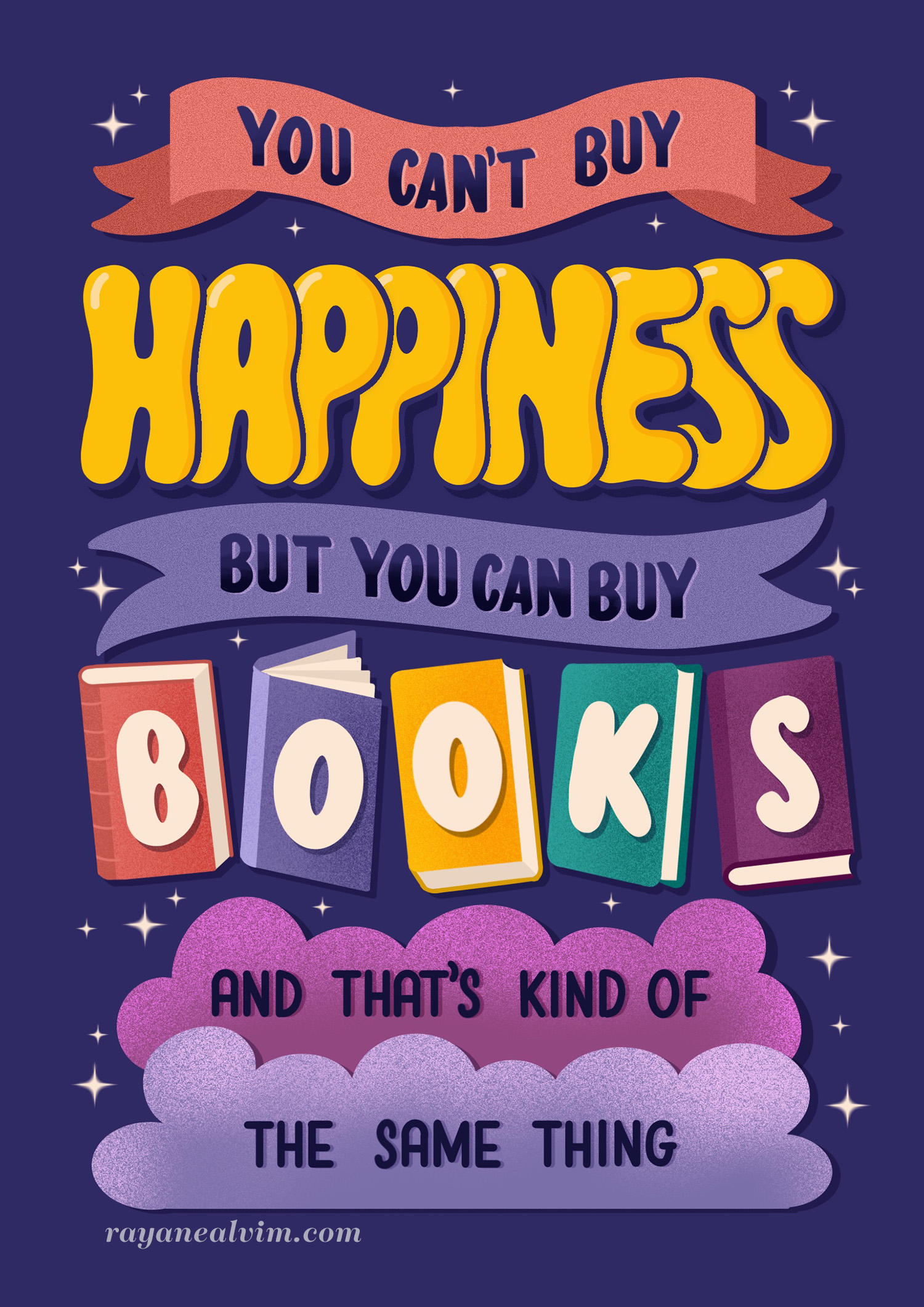 you cant buy happiness but you can buy books lettering 1