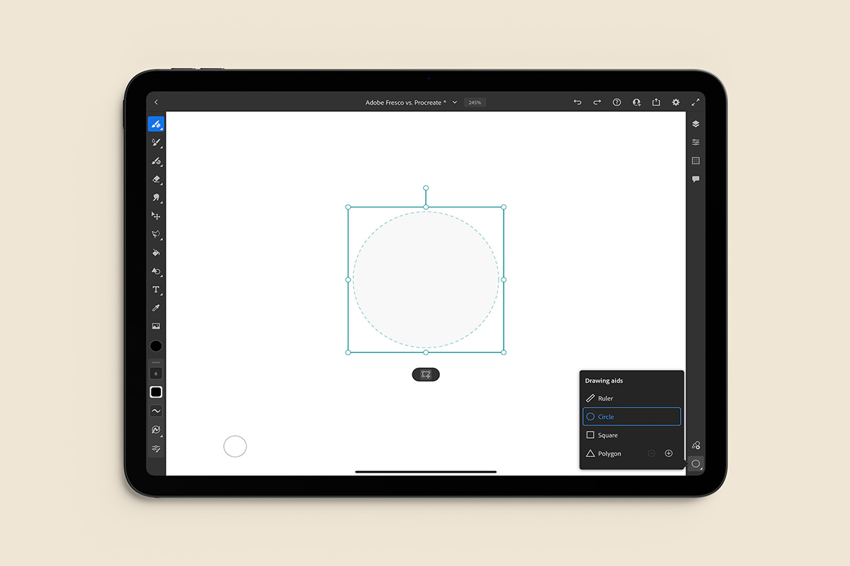 iPad screen showing Adobe Fresco’s Drawing Aids.