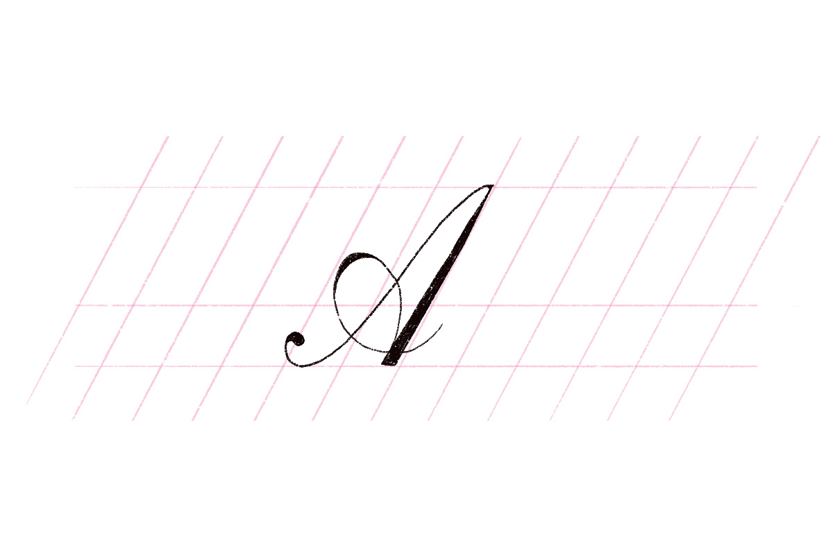 The letter A in script style, drawn in black.