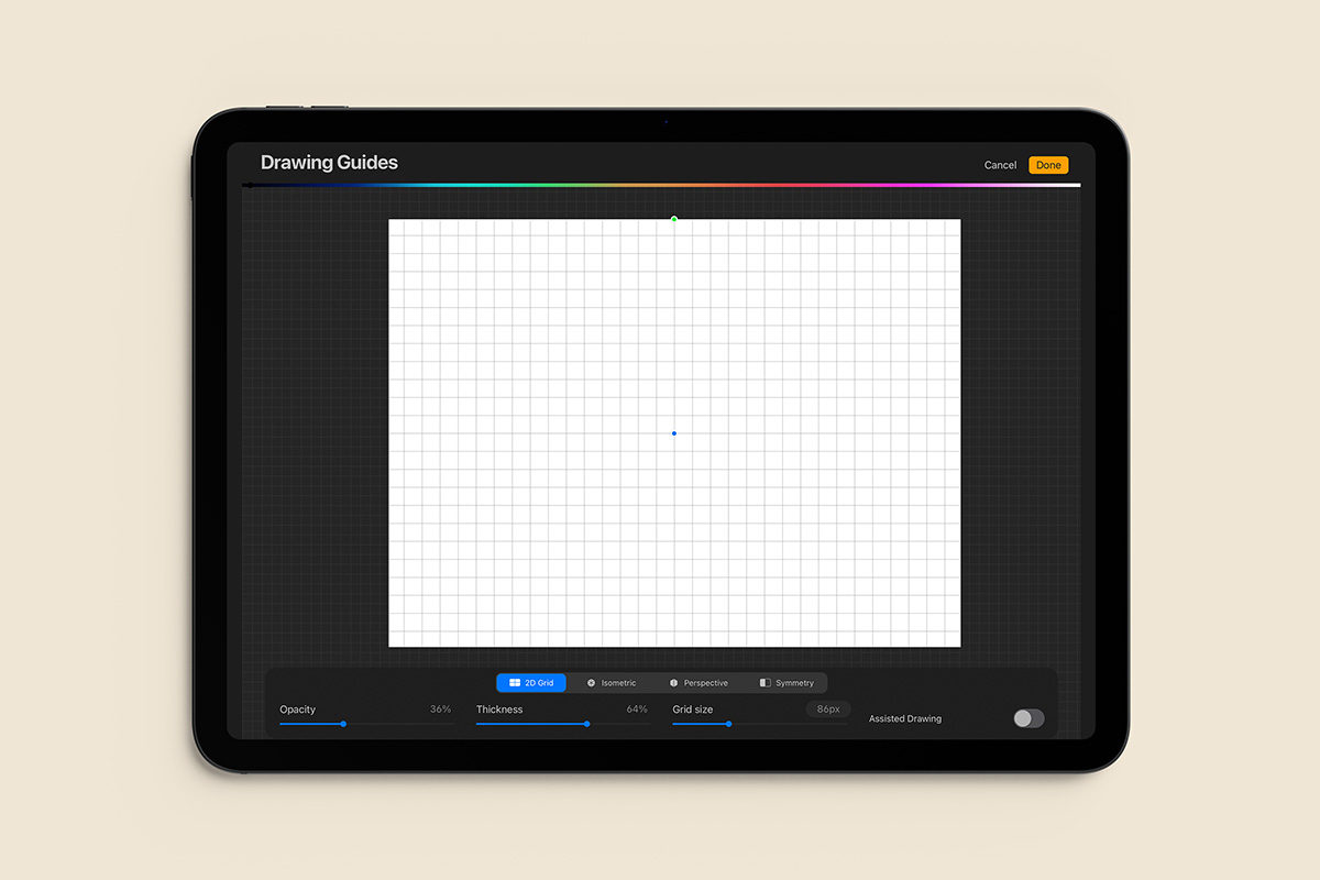 iPad screen showing Procreate’s Drawing Guides.