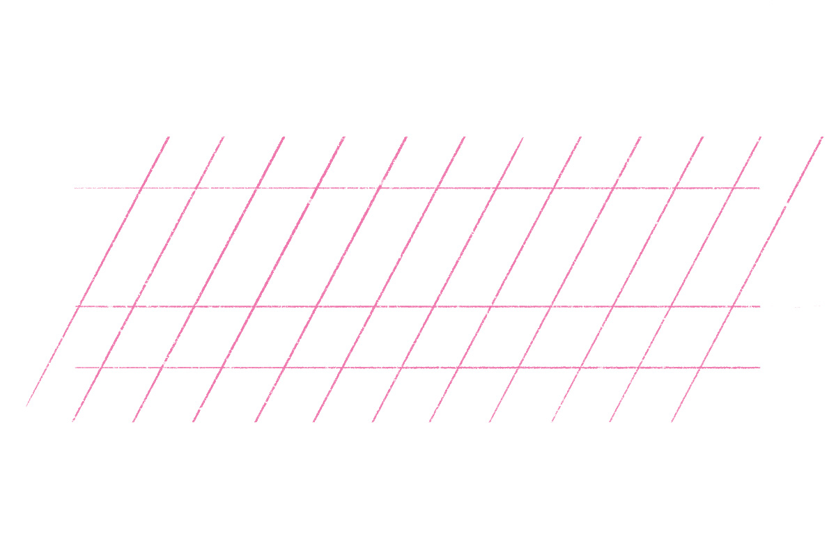 Slanted pink guidelines for script letters.