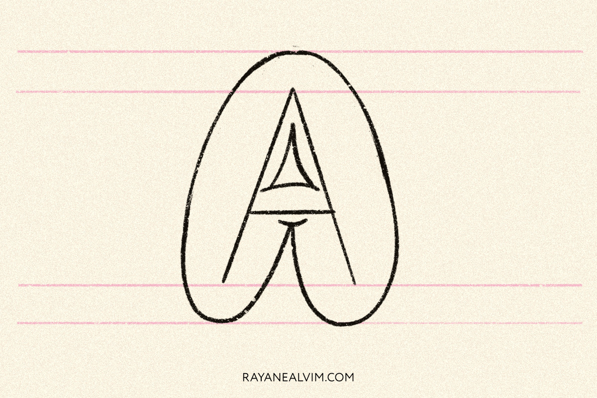 The sketch of a bubble letter A.